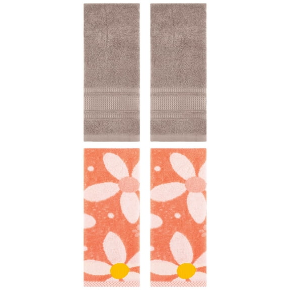 Unique Bargains 4 Pcs Cotton Absorbent Hand Towel Set 13 x 29 Inch Orange/Brown