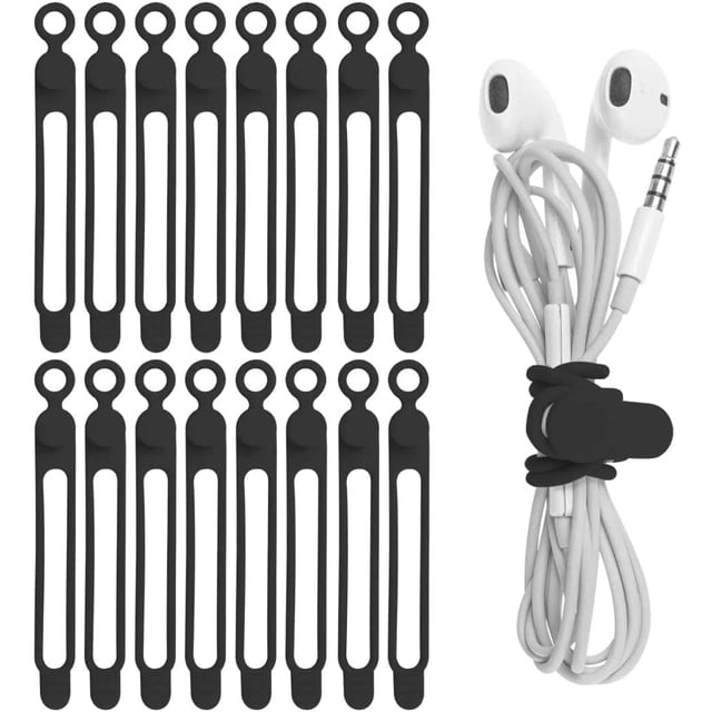 Paquete de 16 correas de silicona para cables, cargador de auriculares, teléfono, ratón, audio, ordenador, bridas de sujeción reutilizables para el hogar, oficina, cocina, escuela (negro) Rojo Verde