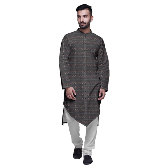 Atasi Button Down Asymmetric Printed Long Sleeve Rayon Kurta Pyjama Set