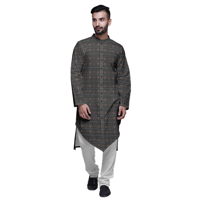 Atasi Ensemble Kurta Pyjama en Rayonne à Manches Longues Imprimé Asymétrique à Boutons