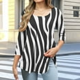 thumbnail image 2 of CYMMPU Blouses for Women Dressy Casual Scoop Neck 3/4 Sleeve Loose Fit Spring Tops Striped Ombre Tunic Tops Fall Trendy Shirts A-line Pleated Tops T-Shirts Black XL, 2 of 6