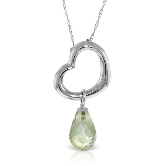 Galaxy Gold 14K Solid White Gold 24" Open Heart Pendant Necklace with a Genuine Green Amethyst Drop, 14"-24" Sizes, Symbol of Renewal
