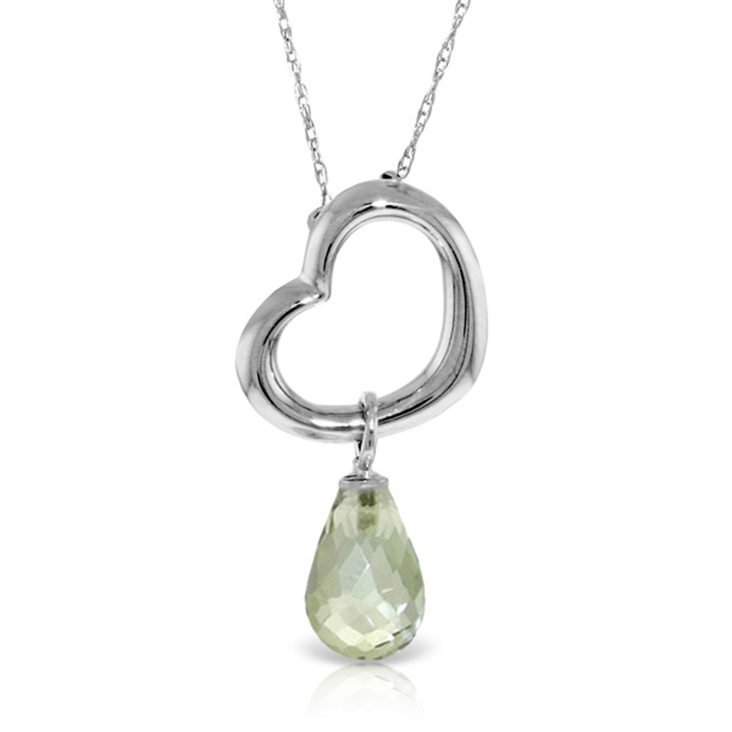 Galaxy Gold 14K Solid Gold Natural Green Amethyst Drop Pendant Necklace for Women - White Gold Fine Jewelry