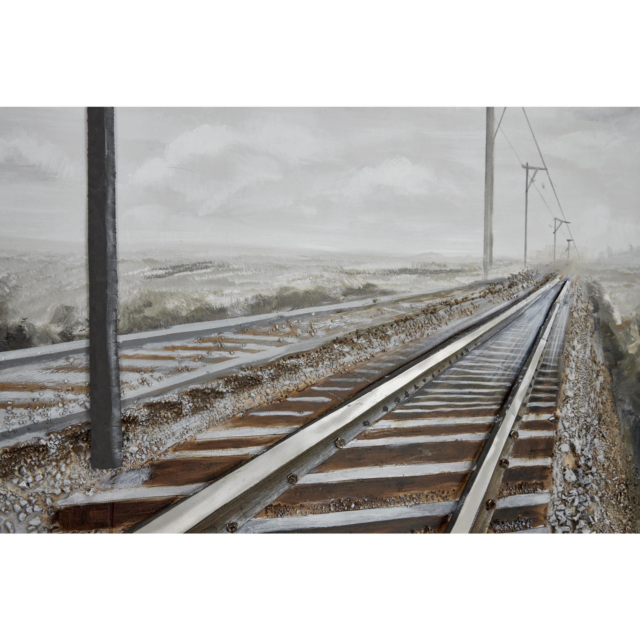 44" x 53" Railroad Track Landscape Framed Wall Art with Silver Frame, by DecMode