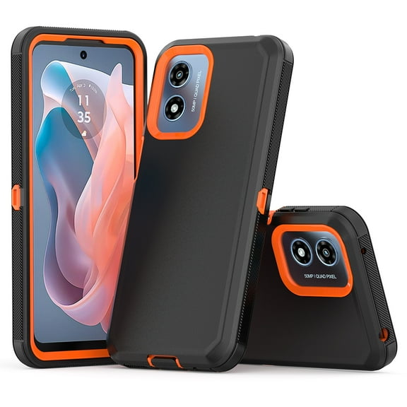 TASHHAR Moto G Play 2024 Case Military Grade Heavy Duty Protection 3 in 1 Shockproof Armor Rugged Durable Detachable for Motorola G Play 2024 Phone - Black Orange