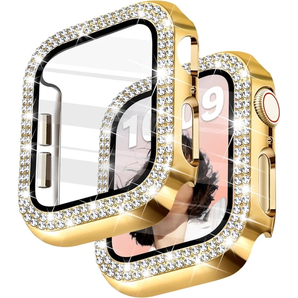Yanonmyfd Funda para reloj brillante con protector de visualización HD para mujer compatible con Apple Watch de 49 mm de diámetro, protector de cara para iWatch Series Ultra 3/2/1, color dorado