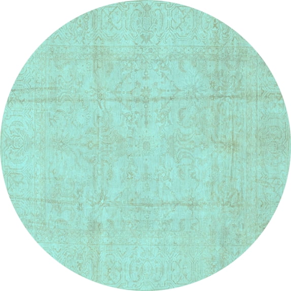 Ahgly Company Indoor Round Oriental Light Blue Traditional Area Rugs, 8' Round