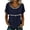 Dark Blue, variant on Women's Loose Short Sleeve Blend Hollow Out Yoke Boho Top Light Blue XL