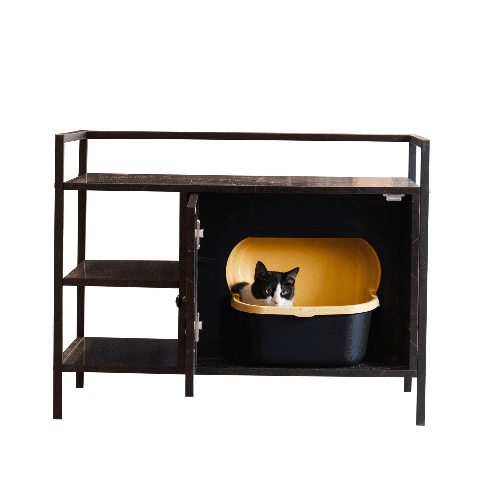 Pefilos 30" Enclosed Cat Litter Box Furniture, Hidden Litterbox Enclosures for Cat House, Pet Crate with Iron and Wood Sturdy Structure Privacy, Black Pefilos 30" Enclosed Cat Litter Box Furniture, Hidden Litterbox Enclosures for Cat House, Pet Crate with Iron and Wood Sturdy Structure Privacy, Black