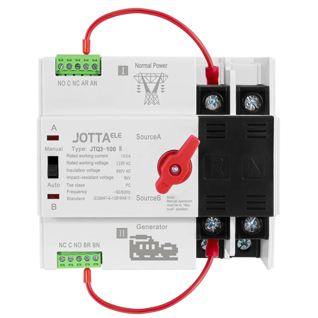 ATS,Dual Power Automatic Transfer Switch 2P 100A 110V 50/60Hz,Changeover Switch for Generator