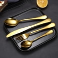 thumbnail image 5 of Cuchillo y tenedor de acero inoxidable dorado, cuchillo y tenedor para carne, cuchara para revolver, vajilla de acero inoxidable, cuchara de acero inoxidable, 5 of 5