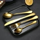 thumbnail image 5 of Cuchillo y tenedor de acero inoxidable dorado, cuchillo y tenedor para carne, cuchara para revolver, vajilla de acero inoxidable, cuchara de acero inoxidable, 5 of 5