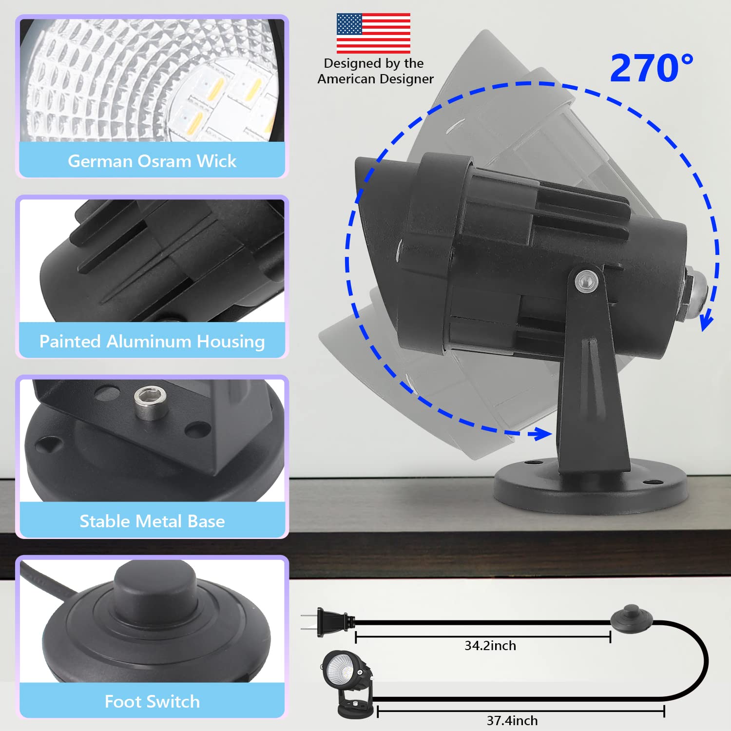 2 Pack Led Spot Lights Indoor Christmas 12W RGBW Uplighting Indoor 120V 16 Color Changing Floor Spotlight Can Light with Remote Up Lights Accent Lighting Foot Switch & 6 FT Plug Cord