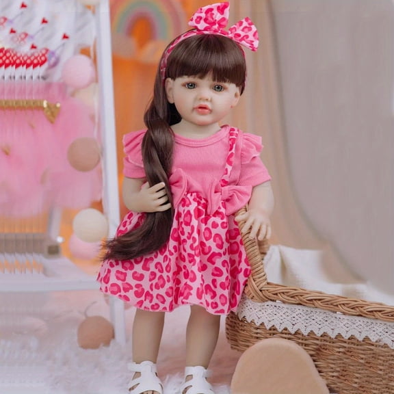 BZDOLL 55cm Full Body Soft Vinyl Reborn Baby Girl Doll Lifelike 22inch Princess Toddler Long Hair Doll Toy Bebe Birthday Gift for Children