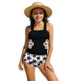 thumbnail image 2 of Girls Tankini Swimsuit Two Piece Hollow Out Modest Print Tank Bathing Suit with Shorts Summer Swimwear Cover Ups Multicolor 8-9Years, 2 of 5
