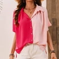 thumbnail image 5 of Scyoekwg Womens Casual Short Sleeve Blouses Button V Neck Tshirt Color Block Patchwork Lightweight Comfy Loose Trendy Blouses (Pink,XXL), 5 of 8