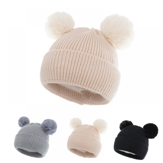 Winter Warm Knitted Baby Hats for Girls Pom Pom Kid Toddler Boys