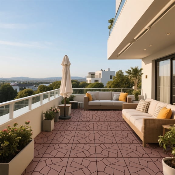 Stone Patterned Terrace Splicing Floor Tiles (44 Pieces Set) Indoor and Outdoor DIY Interlocking Deck Tiles