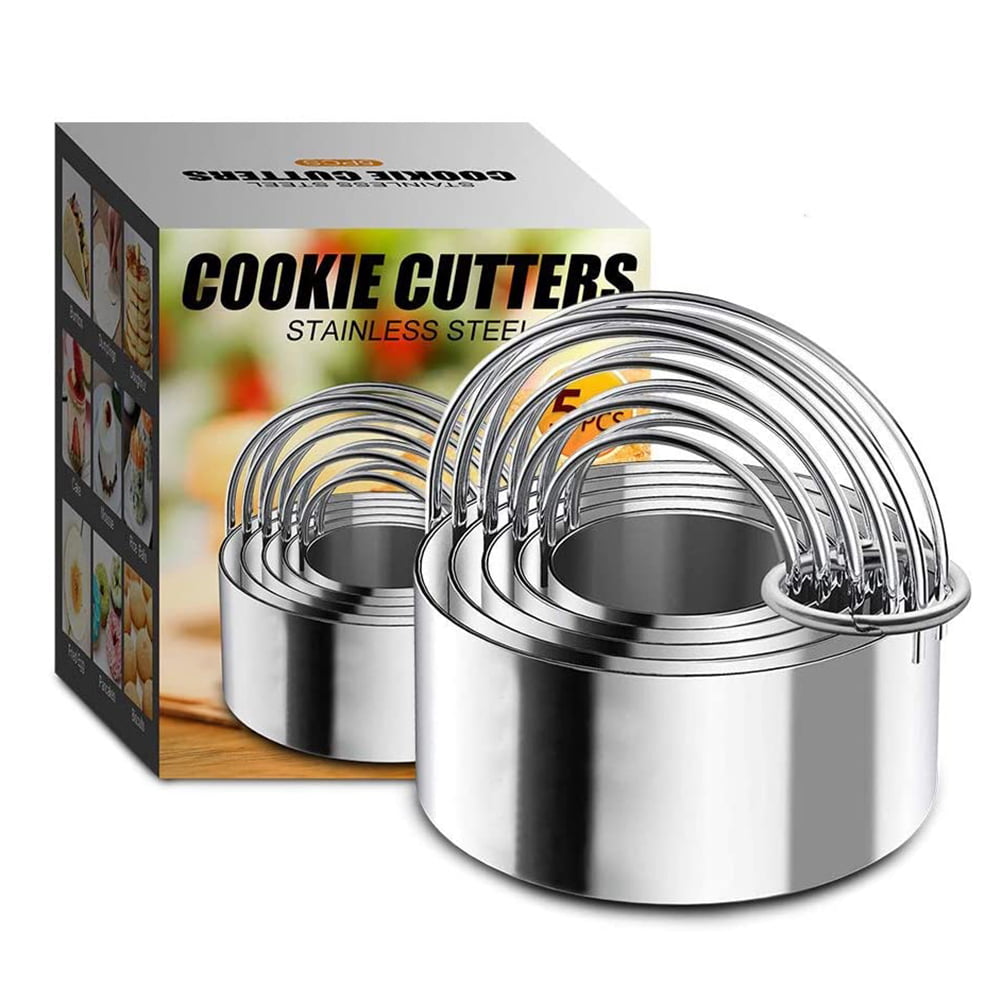 5pcs Stainless Steel Round Cookie Biscuit Cake Pastry Cutter Baking Molds Tools 
