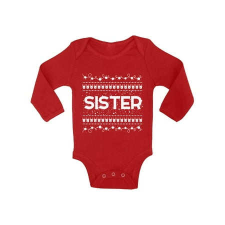 

Awkward Styles Ugly Xmas Baby Outfit Bodysuit Sister Christmas Pattern Baby Romper