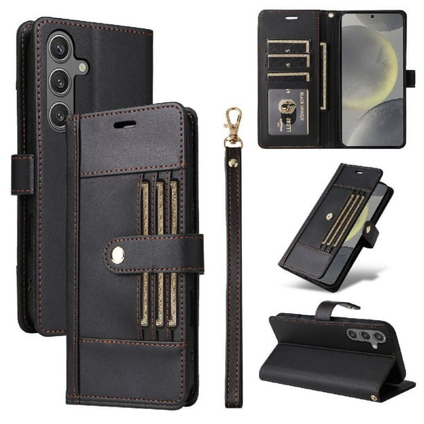 FOXDOCK Funda tipo Cartera para Samsung Galaxy S24 – Cubierta de Cuero PU con Múltiples Ranuras, Bolsillo para Efectivo y Correa de Muñeca