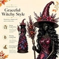thumbnail image 4 of Enchanted Autumn Witch Figurine Halloween Witch Statue Golden Harvest Fall Tabletop Decor Witch Shelf Decoration for Mantel Fireplace Tiered Tray Gothic Harvest Home Halloween Decor Gift,Purple,L, 4 of 6