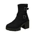 thumbnail image 2 of Tawop women's Boots Mid-Calf Chunky Heel Buckle Winter Round Toe Fall Black Boots, 2 of 9