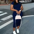 thumbnail image 3 of AURA Plus Size High Waist Bodycon Midi Dress Blue Short Sleeve Knit Pullover 1XL 3XL, 3 of 6