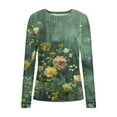 thumbnail image 4 of EchfiProm Womens Ribbed Tops Slim Trendy Long Sleeve Crew Neck Floral T-Shirt for Ladies, 4 of 8