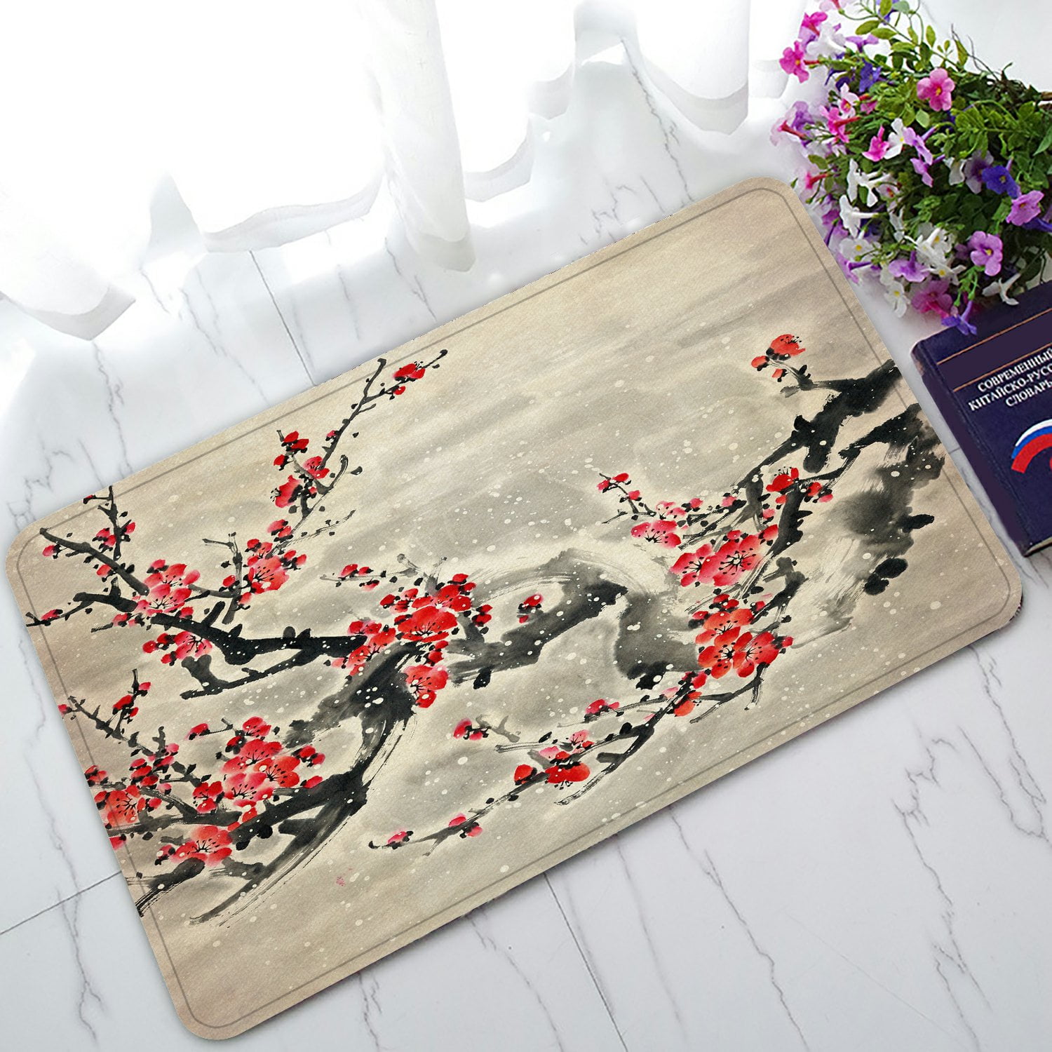 PHFZK Asian Doormat, Plum Blossom Traditional Chinese Painting Doormat