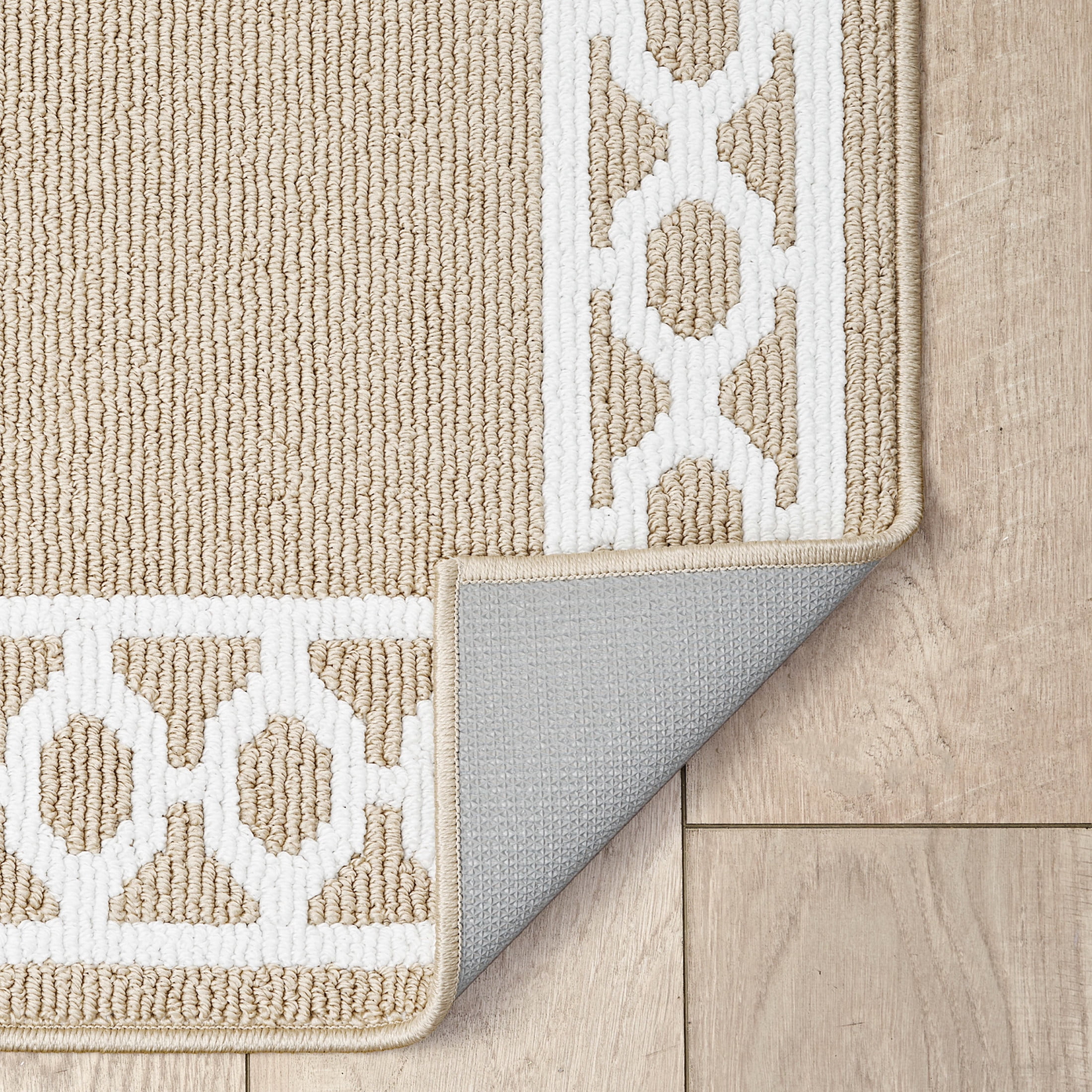 Washable Skid-Resistant Runner Rug, Trellis Border , Beige  and White , 30 " x 120"