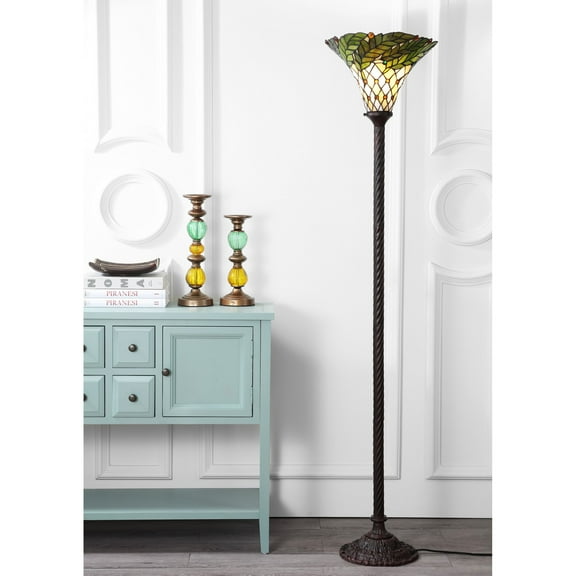 JONATHAN Y Botanical Tiffany-Style 71" Torchiere LED Floor Lamp, Bronze, JYL8004A