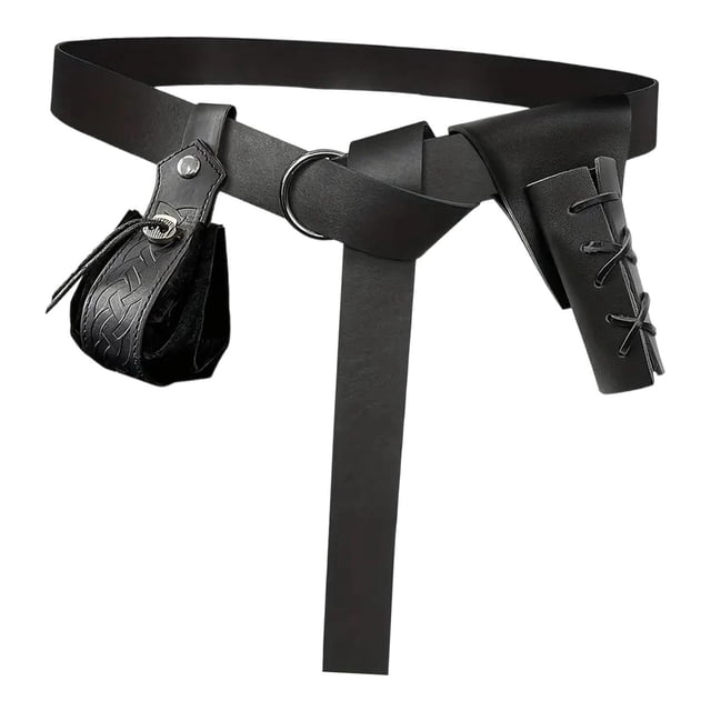 GUOOL Medieval Knight Belt Photo Prop Drama Purse Role Play Daily Drawstring Pouch Black