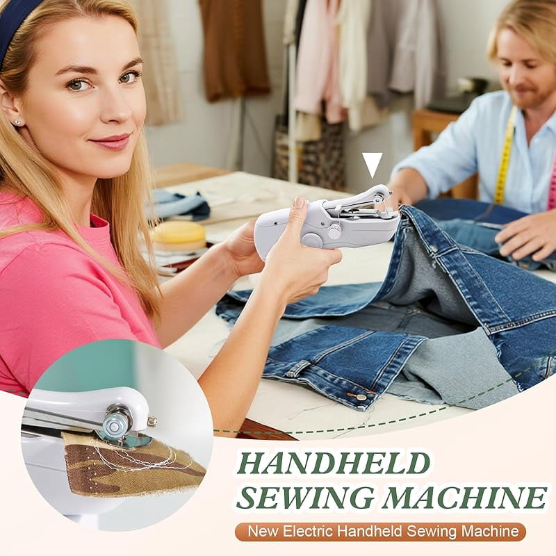 Portable Handheld Sewing Machine, Mini Sewing Machines for Clothes,Fabrics,DIY Home Travel, DIY Projects at Home or Travel, Quick Stitching with Accessory Kit (Battery Black)