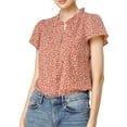 thumbnail image 6 of Allegra K Women's Summer Dots Print Ruffle Stand Collar Button Down Blouse Shirts, 6 of 7