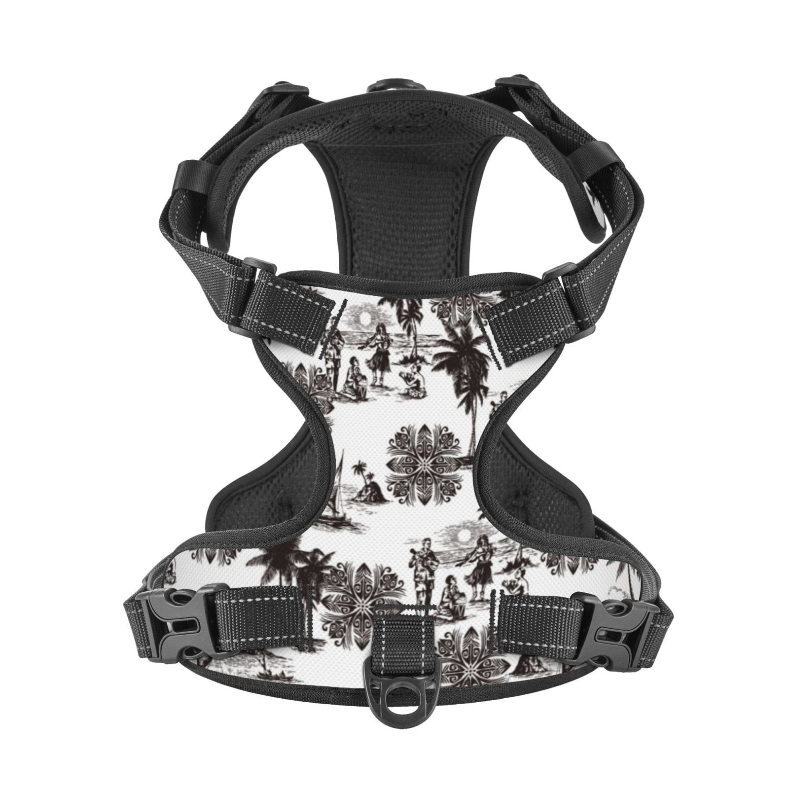 Kdxio Beach Print No Pull Dog Harness Adjustable Reflective Oxford Easy Control Medium Large Dog Harness for Training and Everyday-X-Large