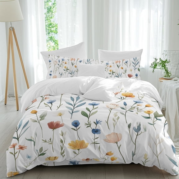 Blue Yellow 4 piece Duvet Cover Set, Comfort Bedding Set King Size Include a Duvet Cover, a Bed Sheet, 2 Pillowcase with Zipper for All Season