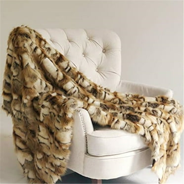 Plutus Brands PBSF1403-6096-TC 60 x 96 in. Brandy Gold & White Faux Fox Handmade Luxury Throw