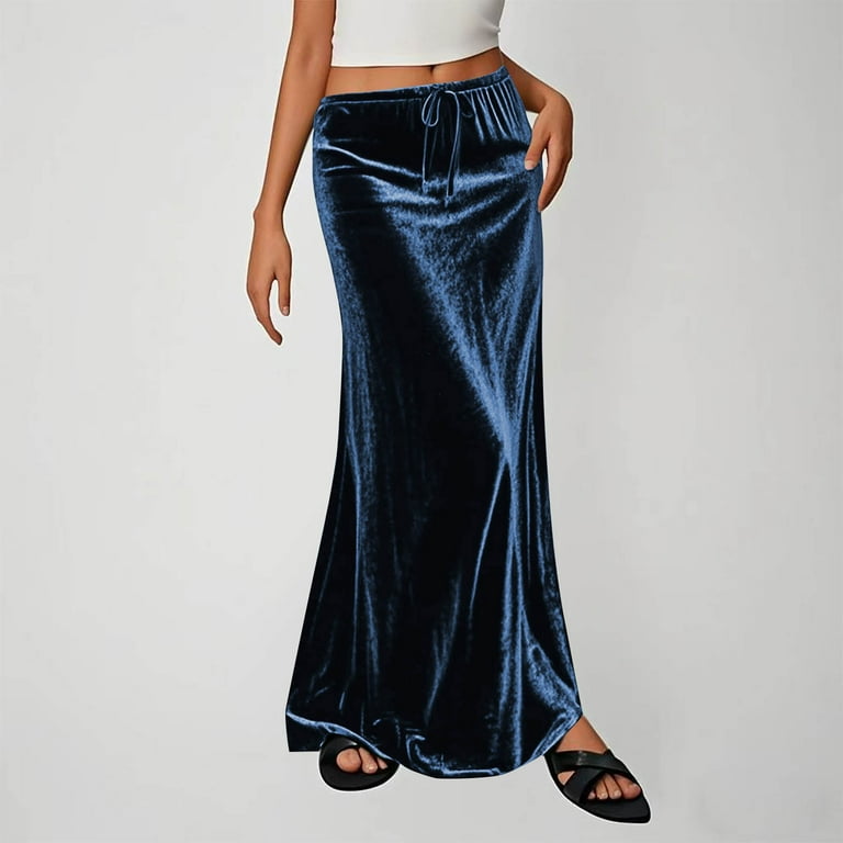 Miluxas Velvet Skirt for Women Elegant High Waisted A Line Velvet