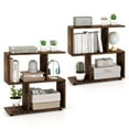 thumbnail image 1 of Costway 2 PCS 2-Tier Bookshelf Free Standing Wooden Display S-Shaped Shelf Storage Rack Brown, 1 of 10
