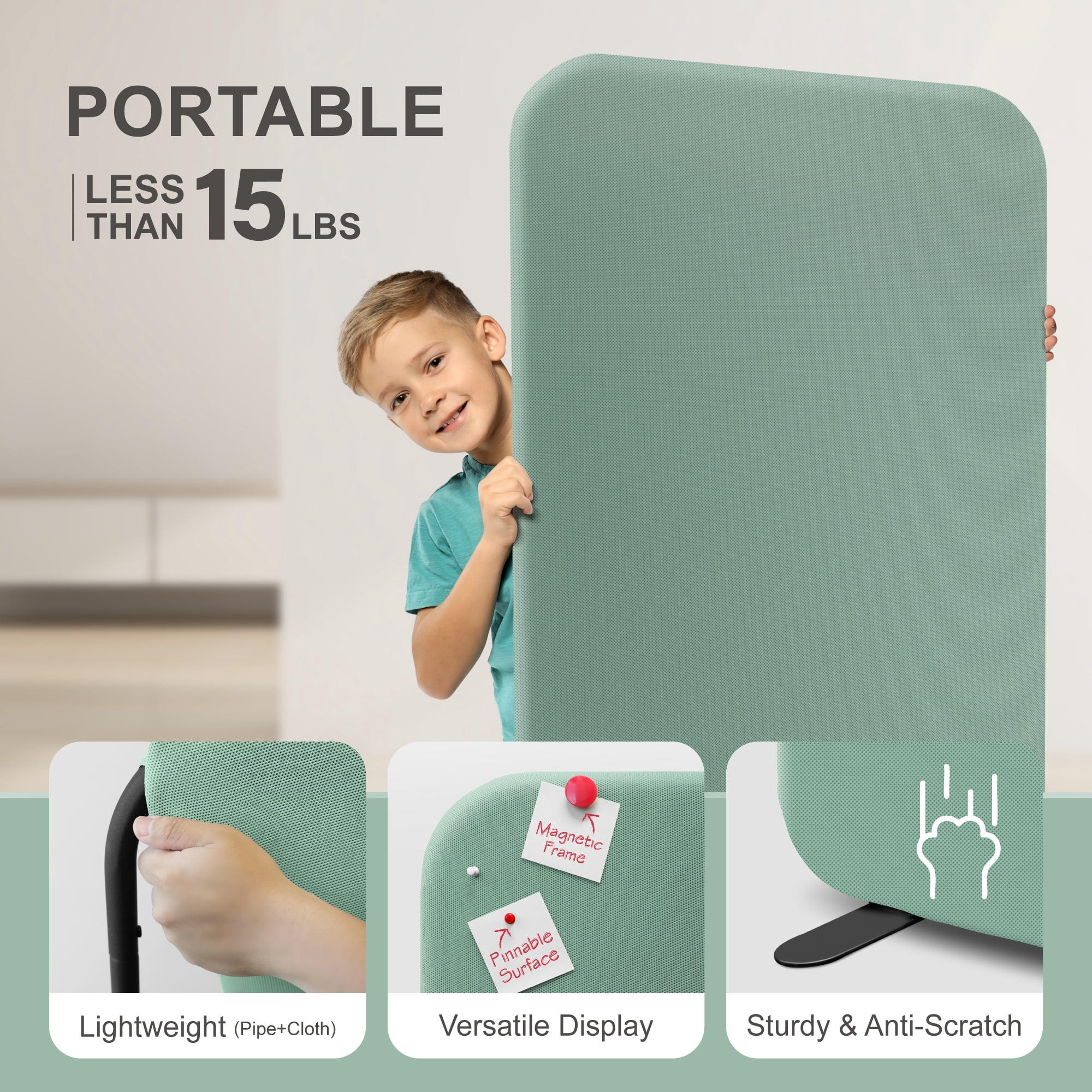 DECOLAB Freestanding Room Divider Panel, Portable Room Partition for Home, Office, Living, Bedroom, 29"x65", Aqua