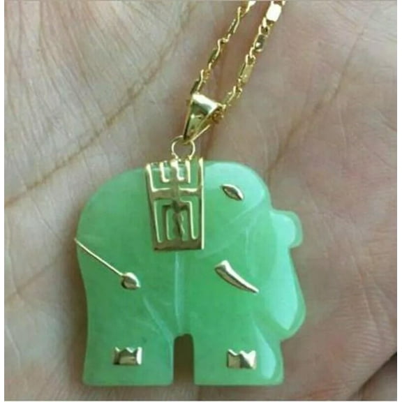 K-KED 1pcs Light Green Jade Elephant Pendant Necklace 18'' AAA Grade