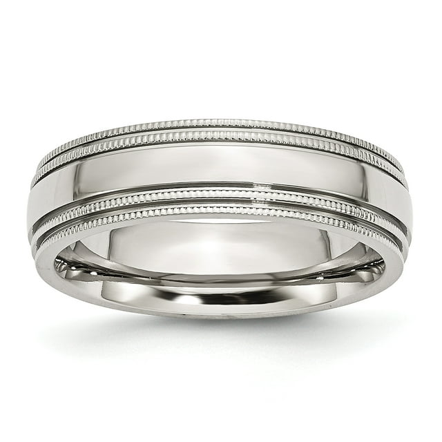 Stainless Steel Grooved and Beaded 6mm Polished Band Size 12