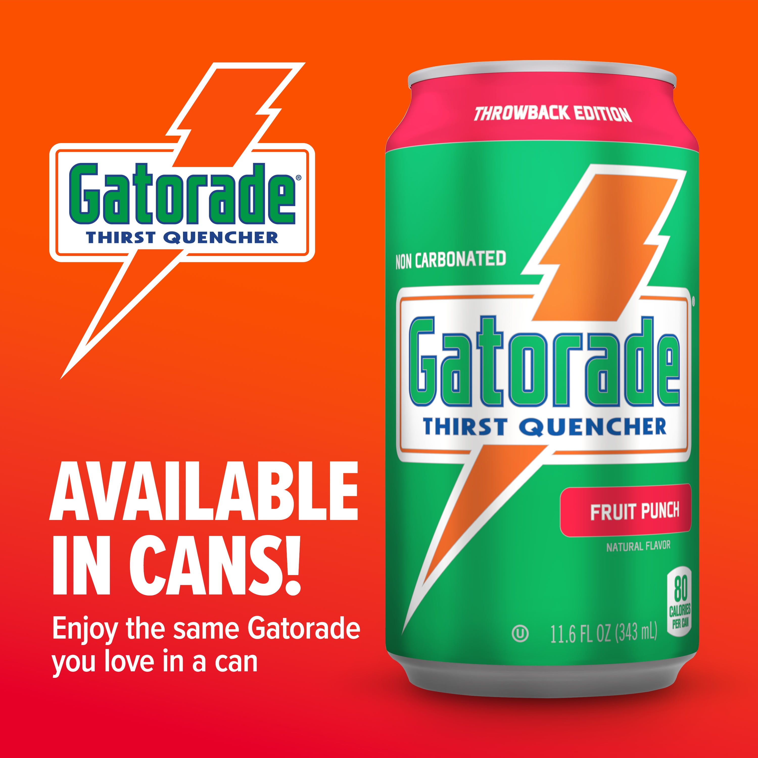 Gatorade Thirst Quencher Sports Drink Cans, Fruit Punch, Electrolytes, 11.6 fl oz Cans (18 Pack)