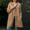 thumbnail image 6 of Fall Winter Women Woolen Jacket Hooded Mid Length Hoop Decor at Back Single-breasted Long Sleeves Solid Color Commuting Daily Wear Overcoat, 6 of 8