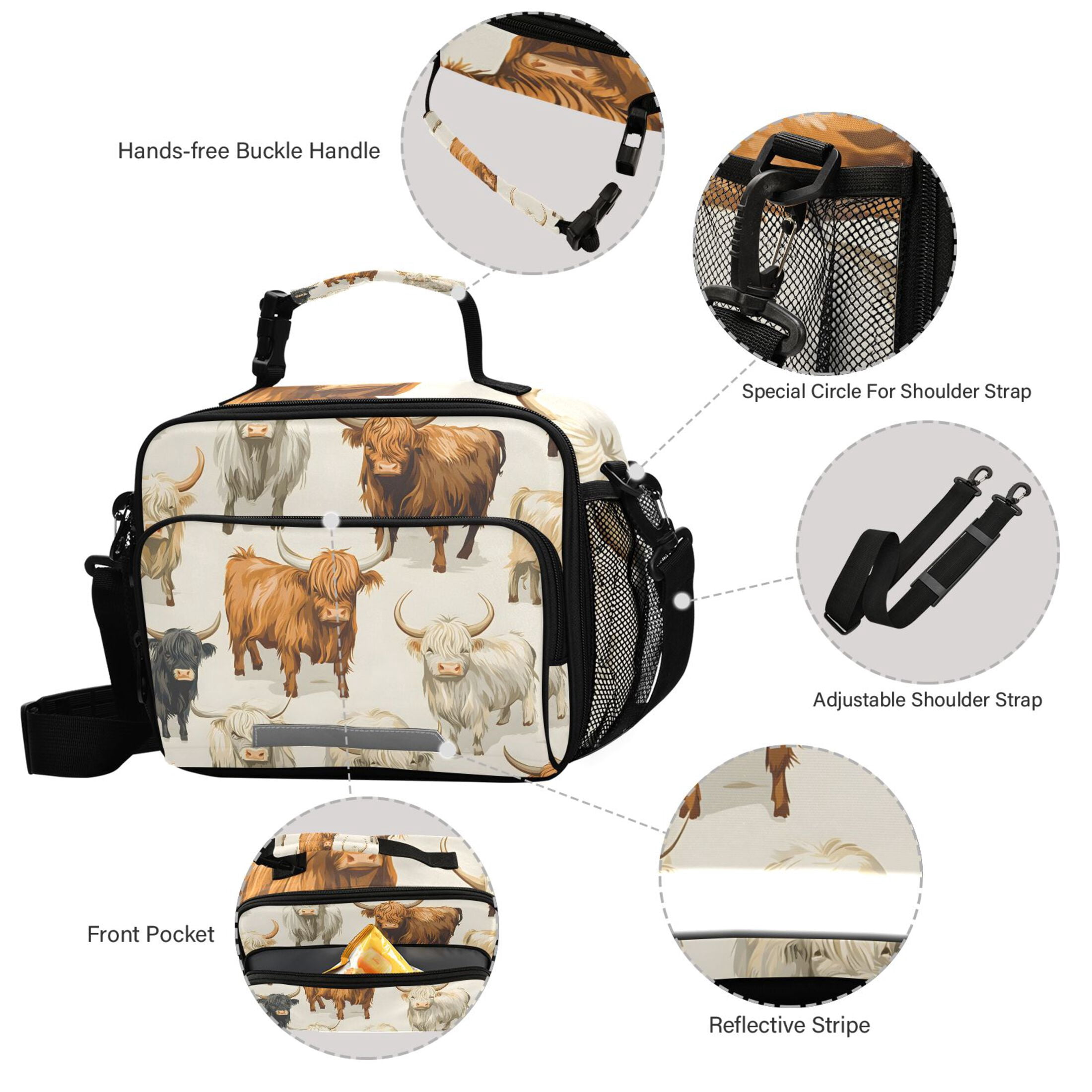 ALAZA Highland Cows Lunch Box Insulated Cooler Bag Reusable Tote Bags Shoulder Strap