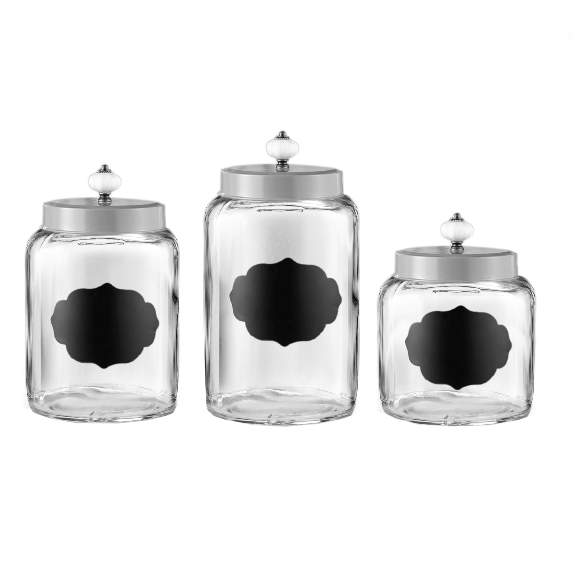 Glass Canisters W/Silver Lids Set/3