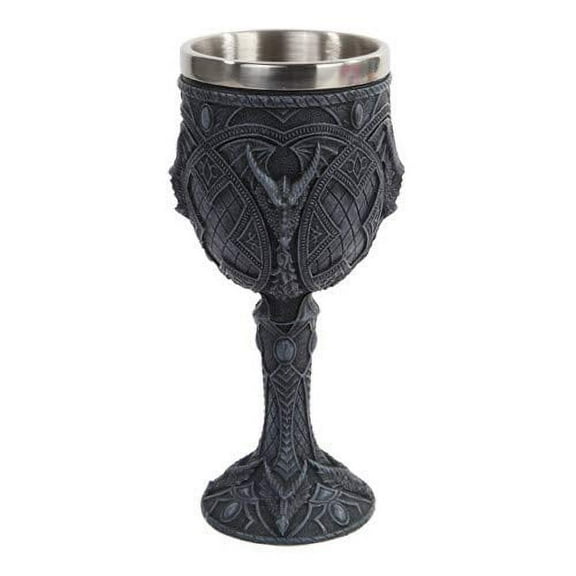 Pacific Giftware Guardian Dragon Wine Goblet Chalice Resin Body Stainless Steel Faux Stone