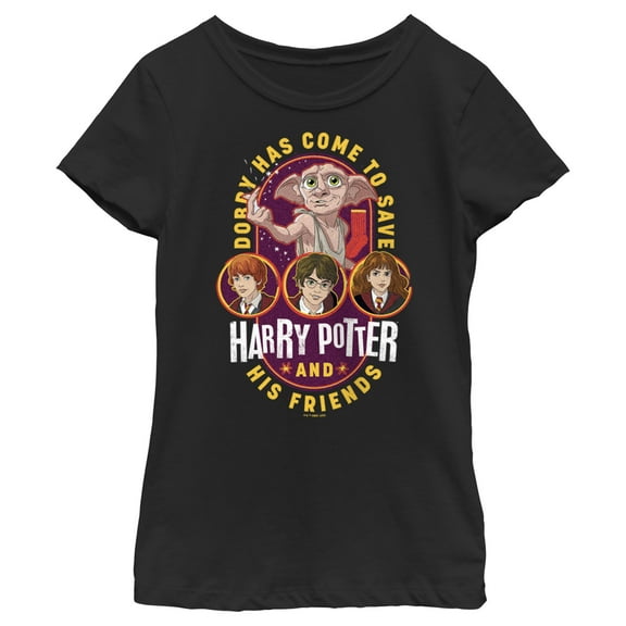 Girl's Harry Potter Dobby Has Come to Save Cartoon Graphic Tee Black Small