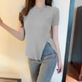 thumbnail image 2 of JGGSPWM Women Asymmetrical Side Slit Ruched Summer T-Shirt Going Out Tops Gray XL, 2 of 3
